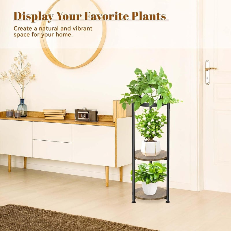 KMOTASUO 3 Tier Black Plant Stand Indoor for Large Tall Heavy Duty Planter, Multiple Sturdy Metal Flower Corner Rack for Narrow House Floor, Iron Vertical Level Round Orchi Holder Organizer, Modern - Image 4